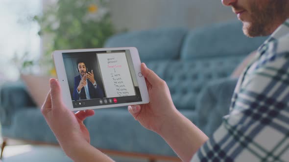 Man having online presentation alt