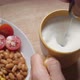 Top View of Making Foam of Soya Milk with Handheld Electric Milk Foamer - VideoHive Item for Sale