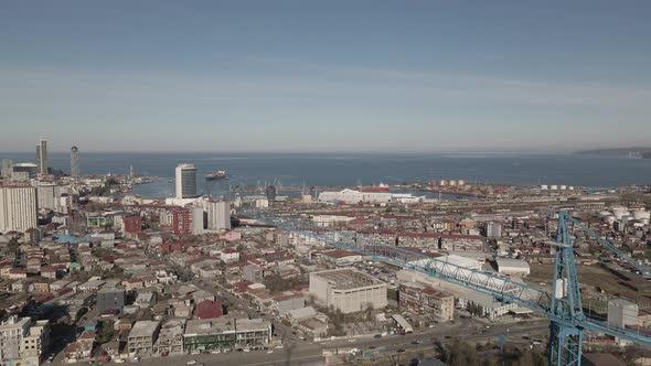 Aerial view of Batumi coastline, Port, harbor and bay. Georgia 2021 alt