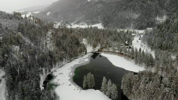 Beautiful view on an Lake with Mountains in Schiederweiher in Upper Austria Drone Video alt