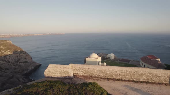 Orbiting shot from walled fort of Santo Antonio de Belixe, Sagres overlooking Atlantic ocean. alt