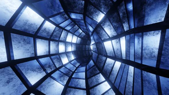 Abstract metallic tunnel background with metallic squares. Seamless animation