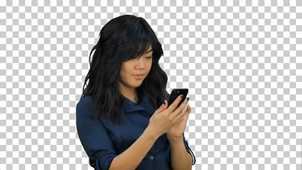Businesswoman using of mobile phone, Alpha Channel