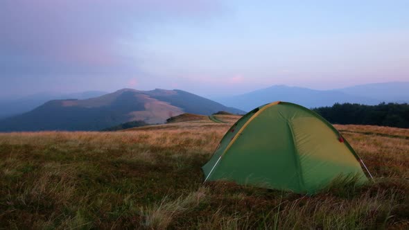 Tent on Autumn Mountains