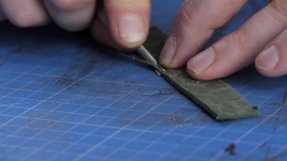 Leather Craftsman Creates Product with His Hands Leather Making Process in Home Office alt