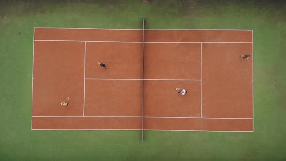 Aerial View of Tennis Players on Tennis Court