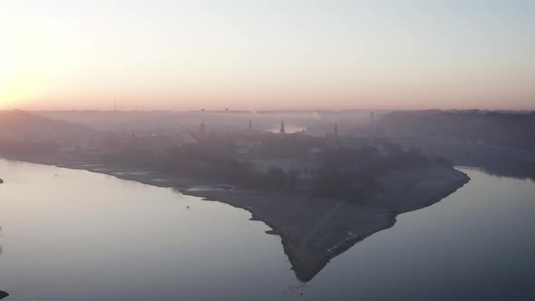Kaunas City Aerial In Early Spring Morning