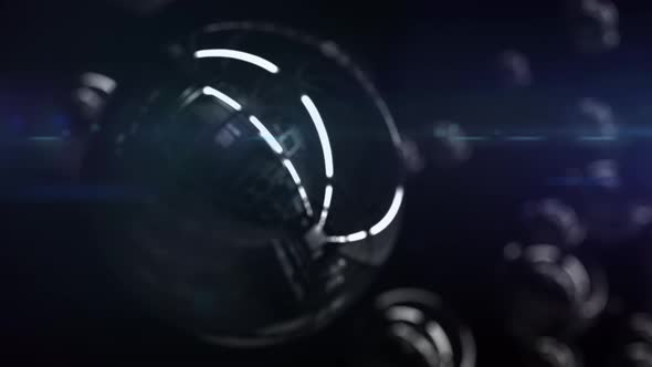 4K Abstract animated background with many reflective spheres