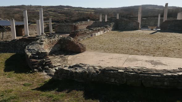 GAMZIGRAD, SERBIA - DECEMBER 25, 2017 Felix Romuliana temple columns  built by Roman Emperor Galeriu alt