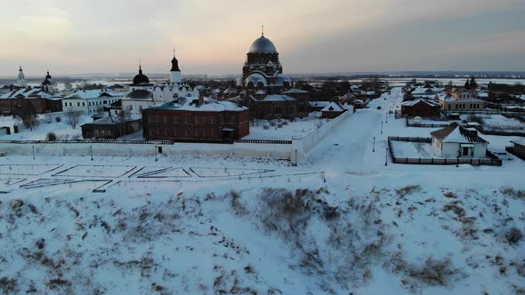 Sviyazhsk Island in Volga River at Winter Small City Village Cathedral Sunset alt