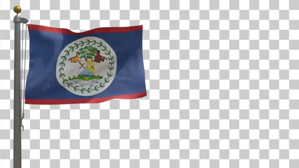 Belize Flag on Flagpole with Alpha Channel - 4K alt