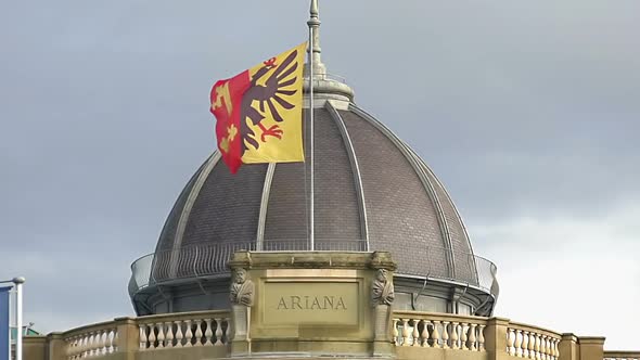 Geneva Flag on Musee Ariana Roof, Swiss Museum of Ceramics and Glass, alt