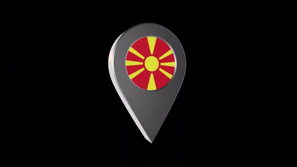 3d Animation Map Pointer With North Macedonia  Flag With Alpha Channel - 2K alt