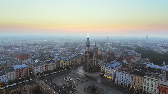 Aerial View of Krakow Historic Market Square, Poland, Central Europe at Morning