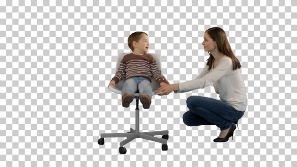 Mother and boy play game, Alpha Channel