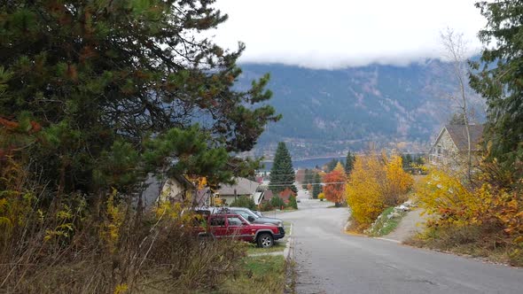 Reveal British Columbia Small Town Street with Mountain
