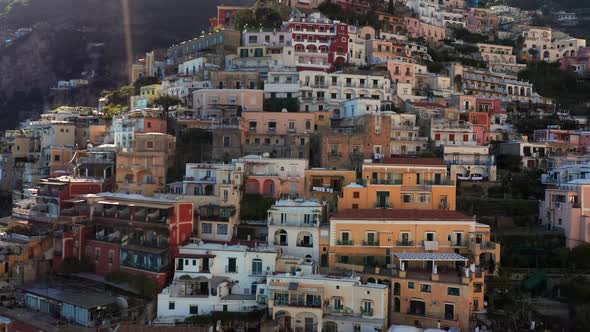 View at Colorful Houses on Hills in Positano Town in Italy