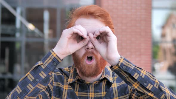 Binocular Gesture by Redhead Beard Young Man alt