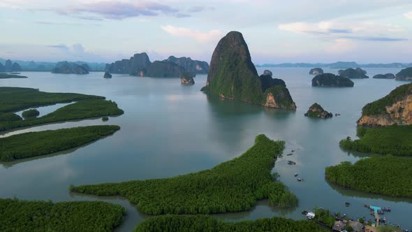 Sametnangshe View of Mountains in Phangnga Bay with Mangrove Forest in Andaman Sea Thailand alt