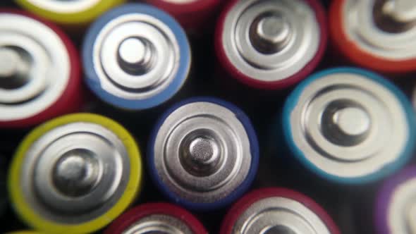 Various Close Up Background of Various Alkaline Batteries