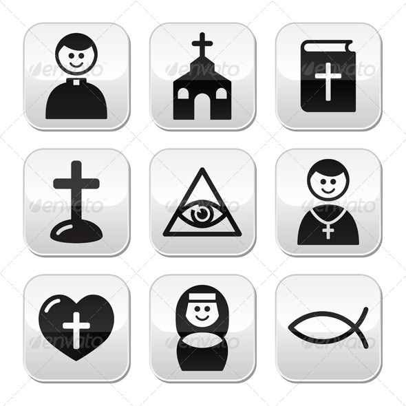 Religion Catholic Church Vector Buttons Set - Religion Conceptual