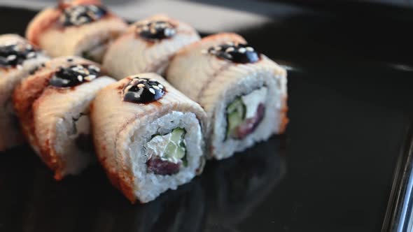 Sushi Rolls California with Shrimp Eel Sesame
