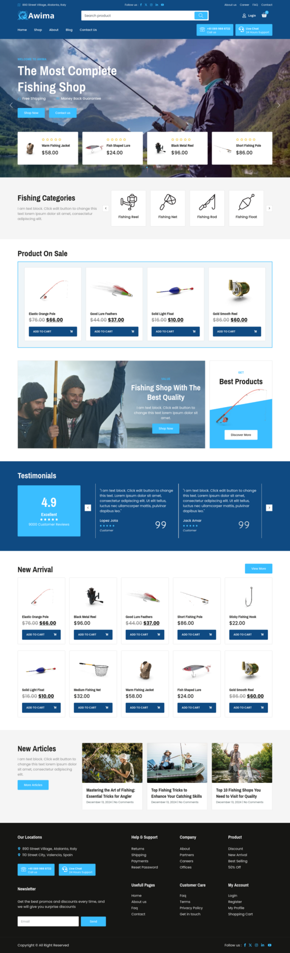 Awima - Fishing Shop & Store WooCommerce Elementor Pro Template Kit