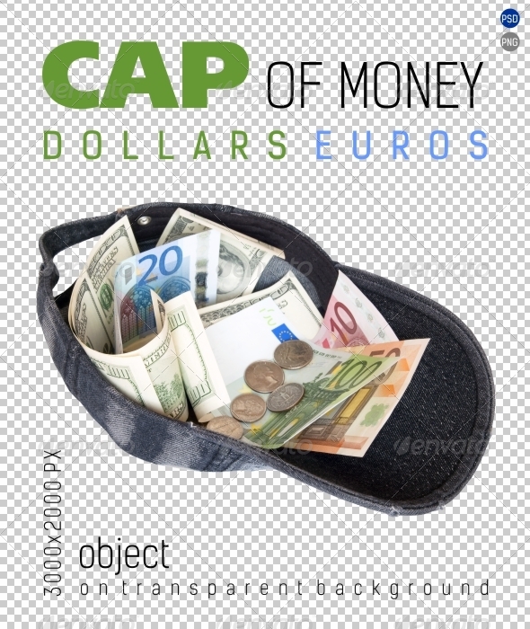 Cap of Money (Dollars and Euros) on Transparent - Isolated Objects