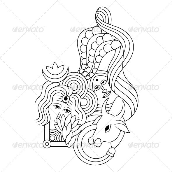 Hindu Lord Shiv-Parvati Religious Vector Design - Religion Conceptual