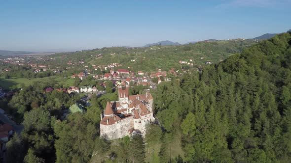 Aerial view of Bran Castle and its surroundings