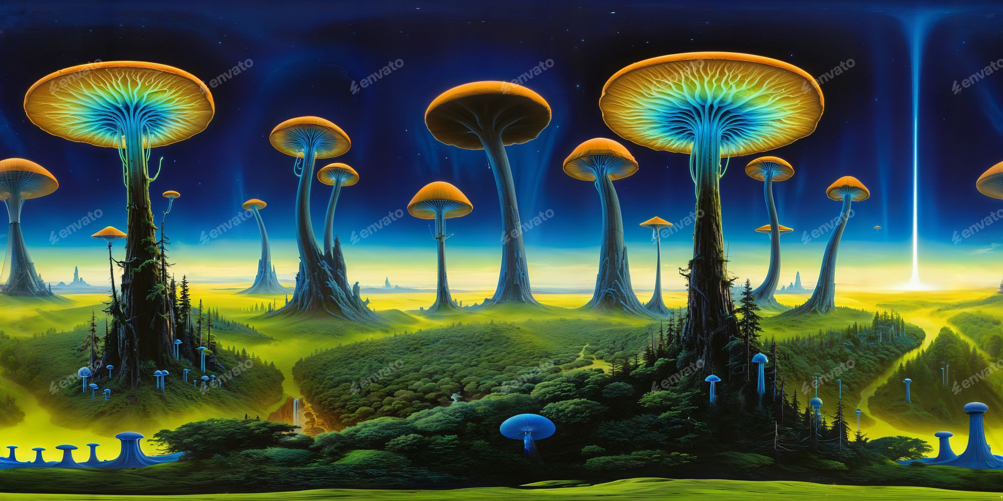 8K HDR Alien Forest with Bioluminescent Fungi and Cosmic Glow ...