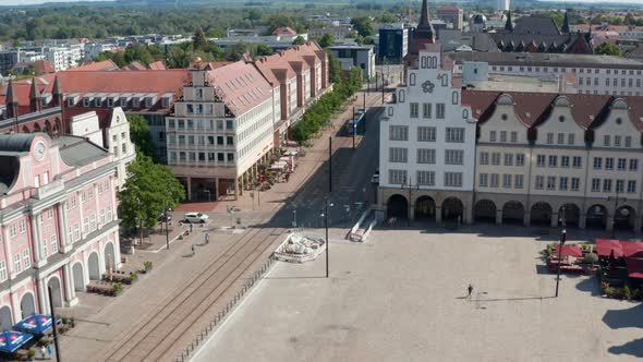 Forwards Tracking Shot of Tram Driving Around Steintor Town Gate alt