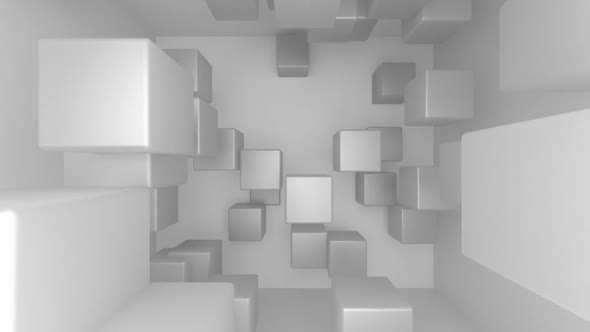 Background animation of white cubes in the room.
