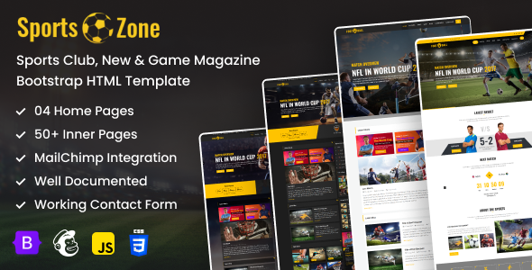 SportsZone: Sports Club, New & Game Magazine Mobile Responsive Bootstrap HTML Template