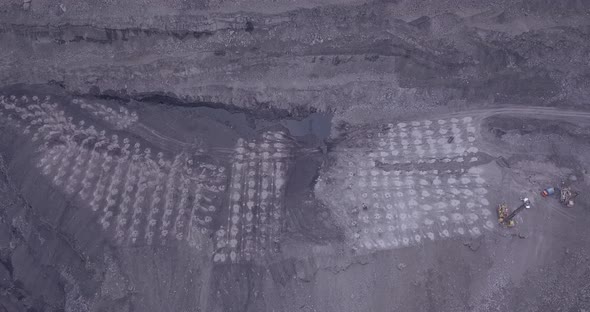 Drone Shooting Preparing for Blasting Open Cast Mine Mining of Coal. alt