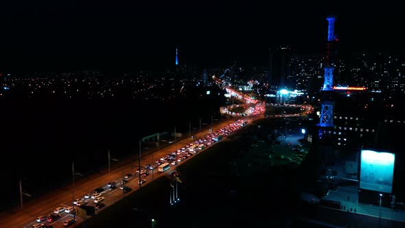 Night Highway with a Bird's Eye View