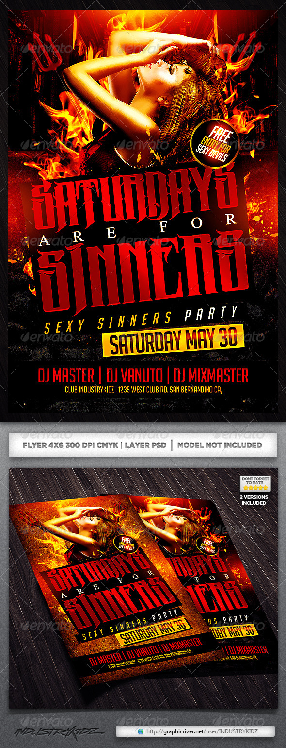 Saturdays are For Sin Flyer Template - Clubs & Parties Events