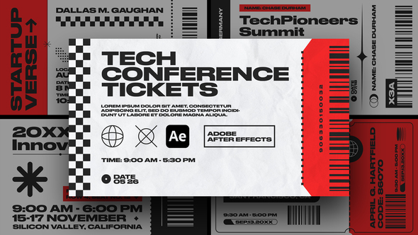 Animated Tech Conference Tickets For Ae Elements template preview