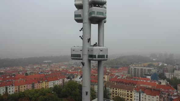 Aerial View of Citycape of Old Town of Prague, with a Lot of Rooftops, Churches, and the Landmark of