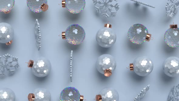 Christmas rotating balls and snowflakes.