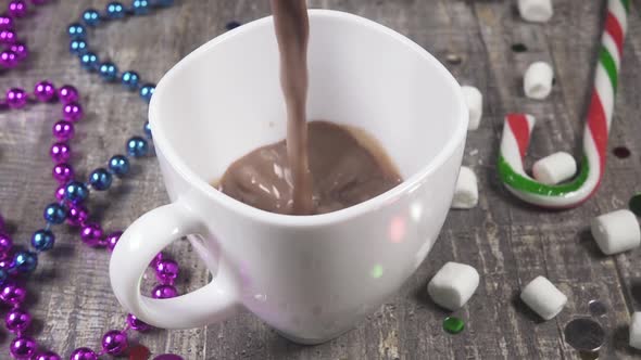 Slow Motion Pour New Year's Hot Chocolate in a Mug
