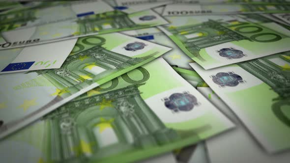 Euro 100 banknote flying over money surface