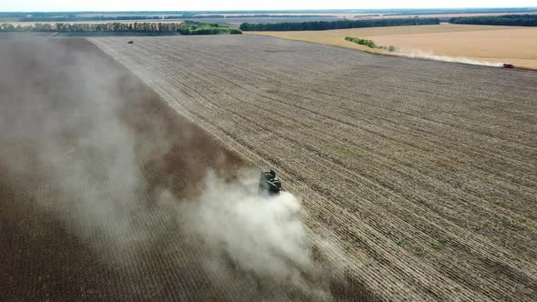Field Work During Sunflower Harvest From Field Sunny Autumn Weather alt