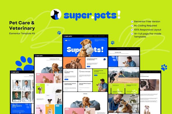 Superpets - Pet care & Veterinary Elementor Template kit