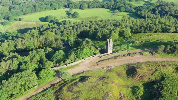 An aerial view around the Pigeon Tower in Rivington alt