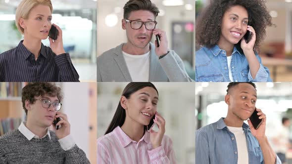 Collage of Multiple Race People Talking on Smartphone Phone Call alt