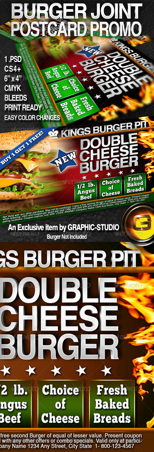 Burger Postcard Promo 6x4 - Restaurant Flyers