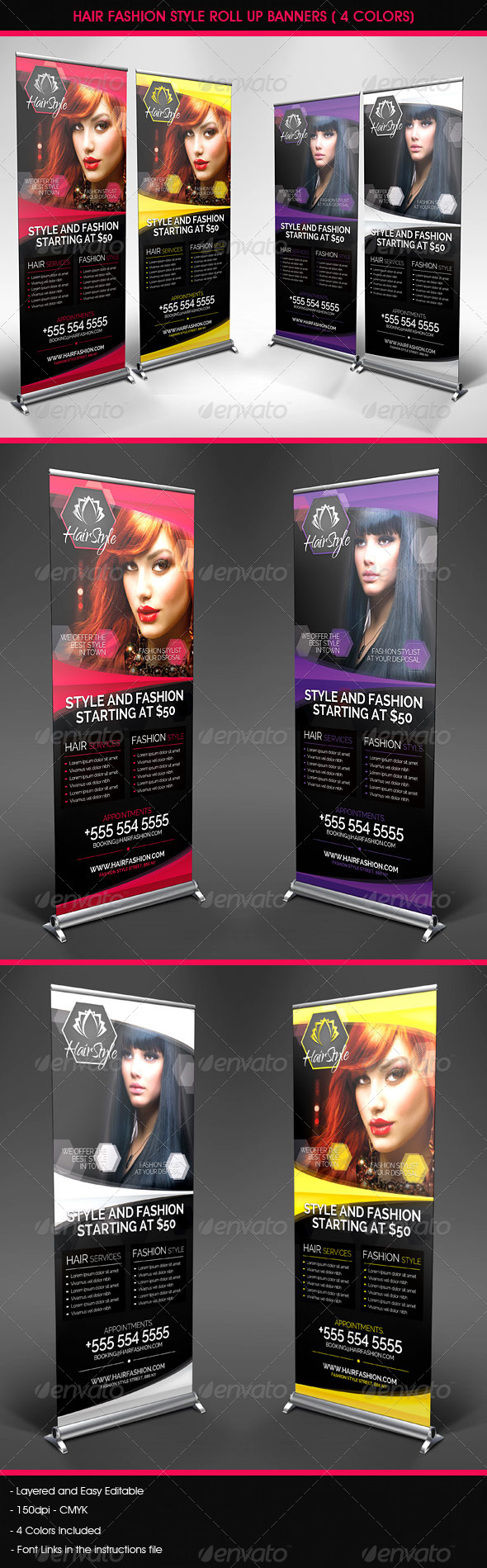 Hair Salon Fashion Style Roll Up Banners - Signage Print Templates