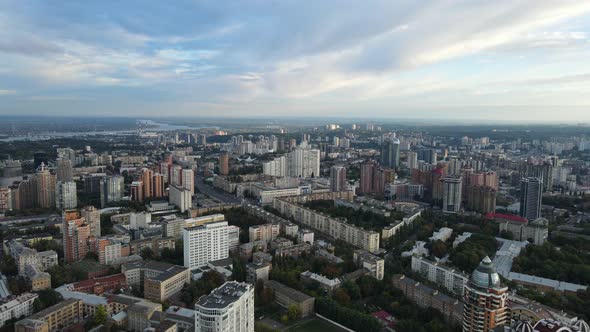 Aerial Shot The City Kyiv Sunset alt