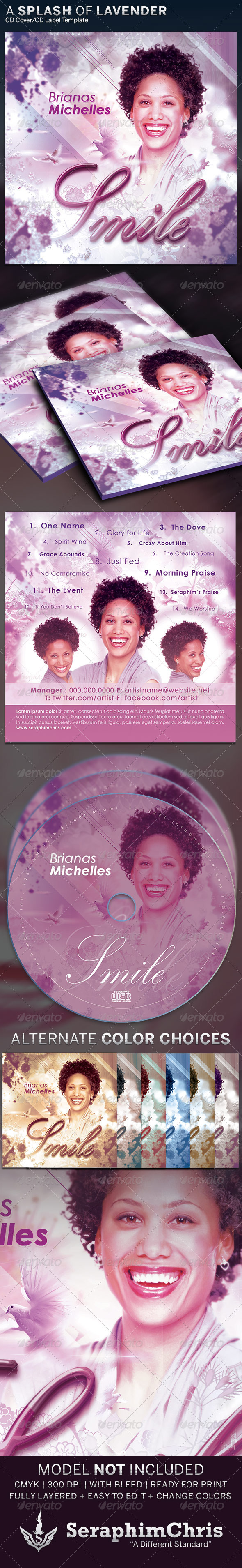 A Splash of Lavender CD Insert and Label - CD & DVD Artwork Print Templates